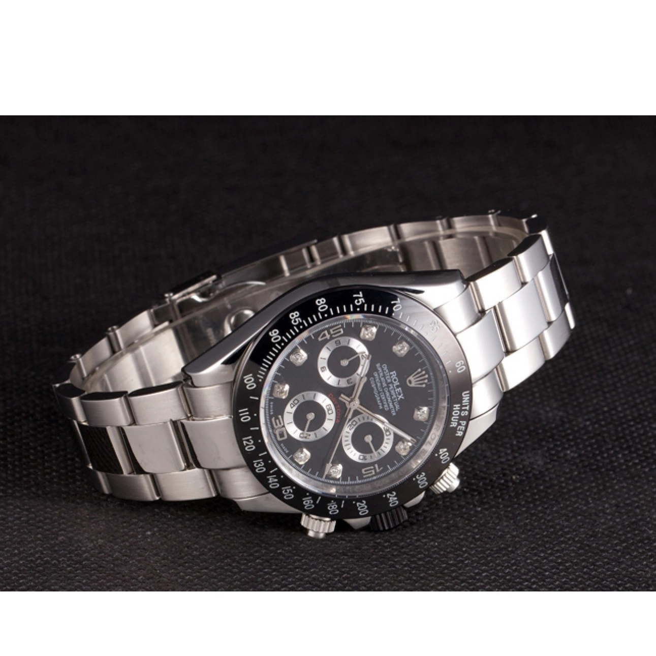 Best AAA Replica Sites Black Steel Daytona Dial Rolex Stainless Enameled Black 0603